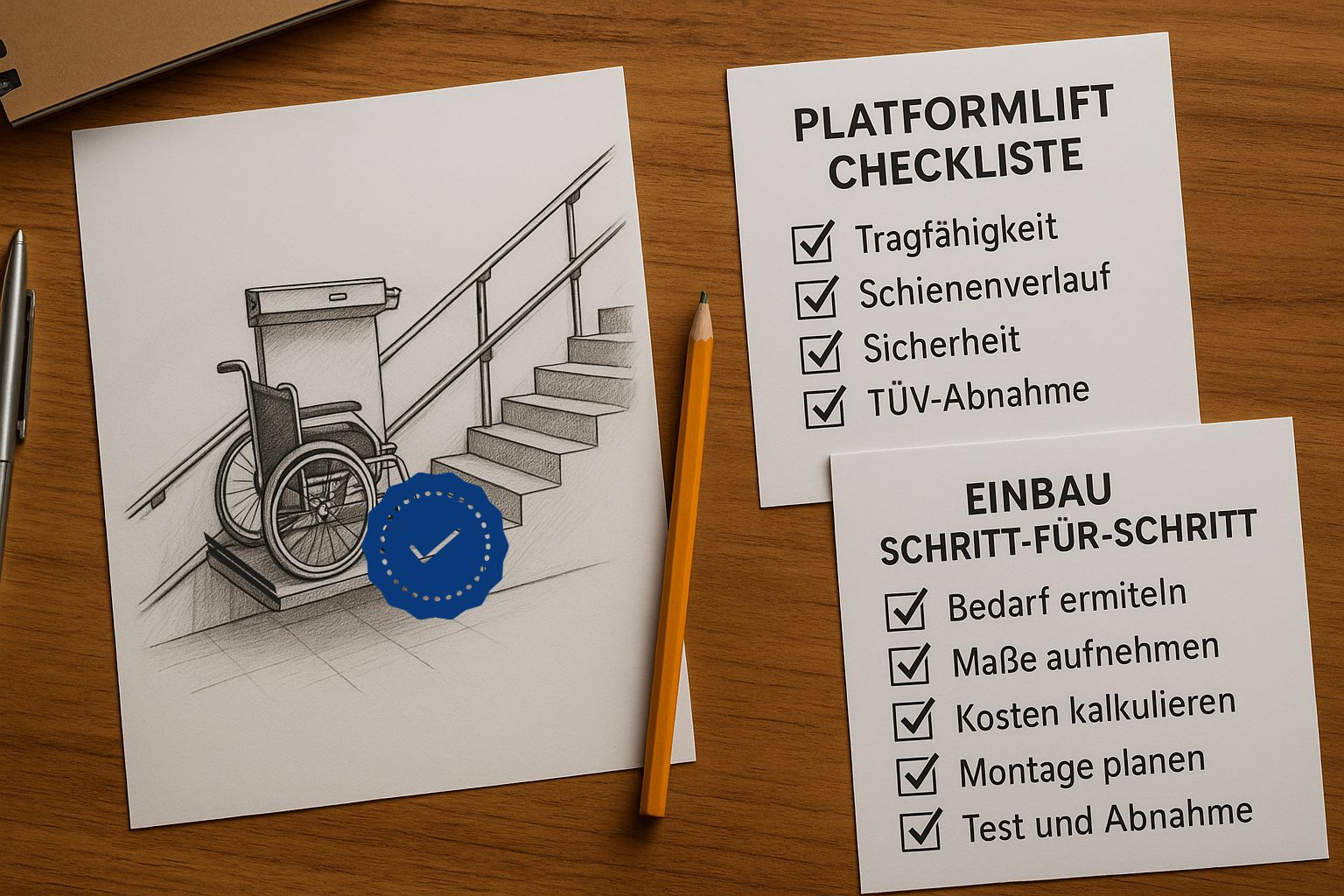 Treppenlift für Rollstühle – gezeichnete Einbauplanung mit Checklisten zur Vorbereitung. Mehr Infos im Lift Reith Blog online entdecken!