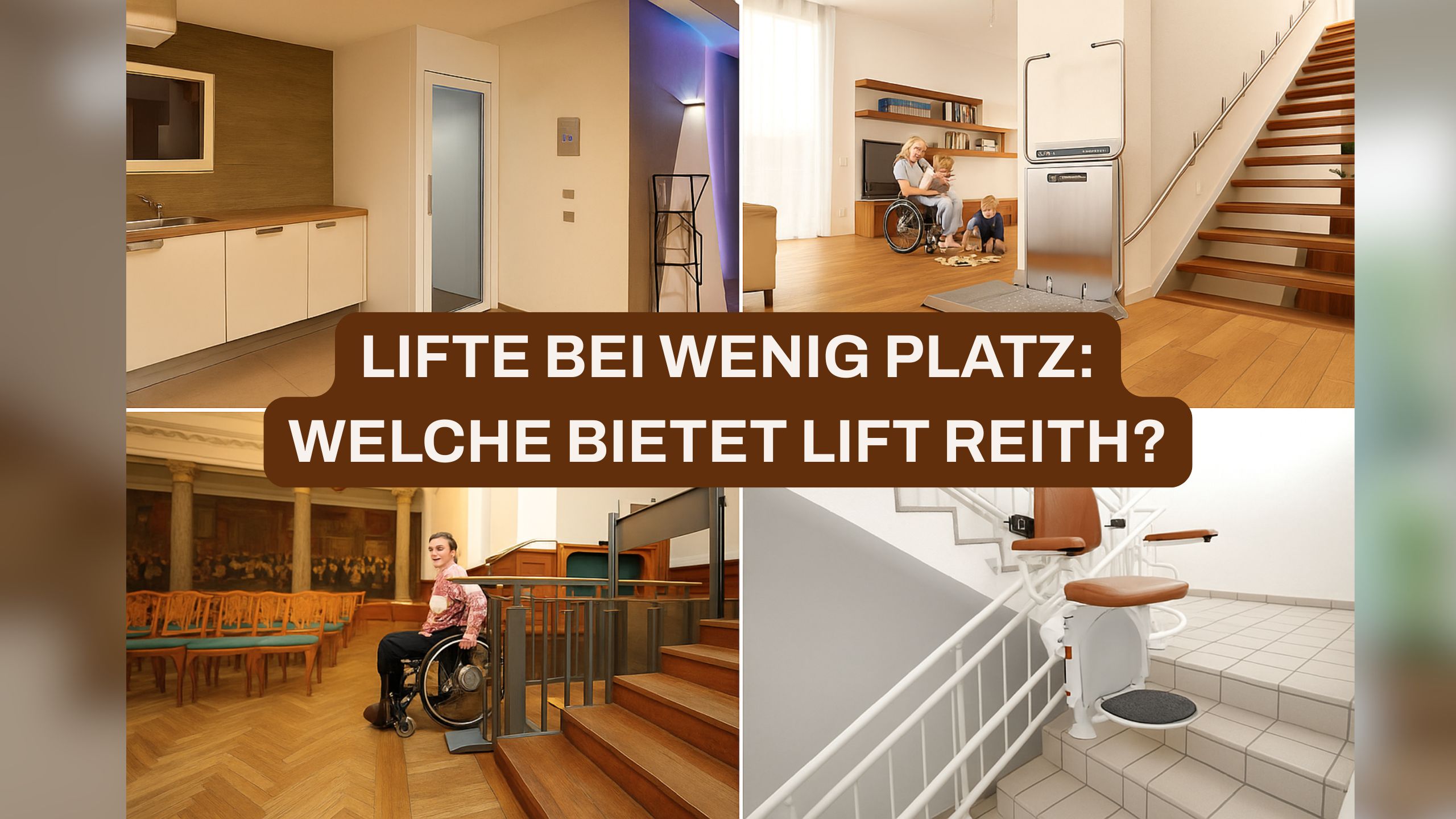 Rollstuhlfahrer nutzt Plattformlift an gerader Treppe im Innenbereich