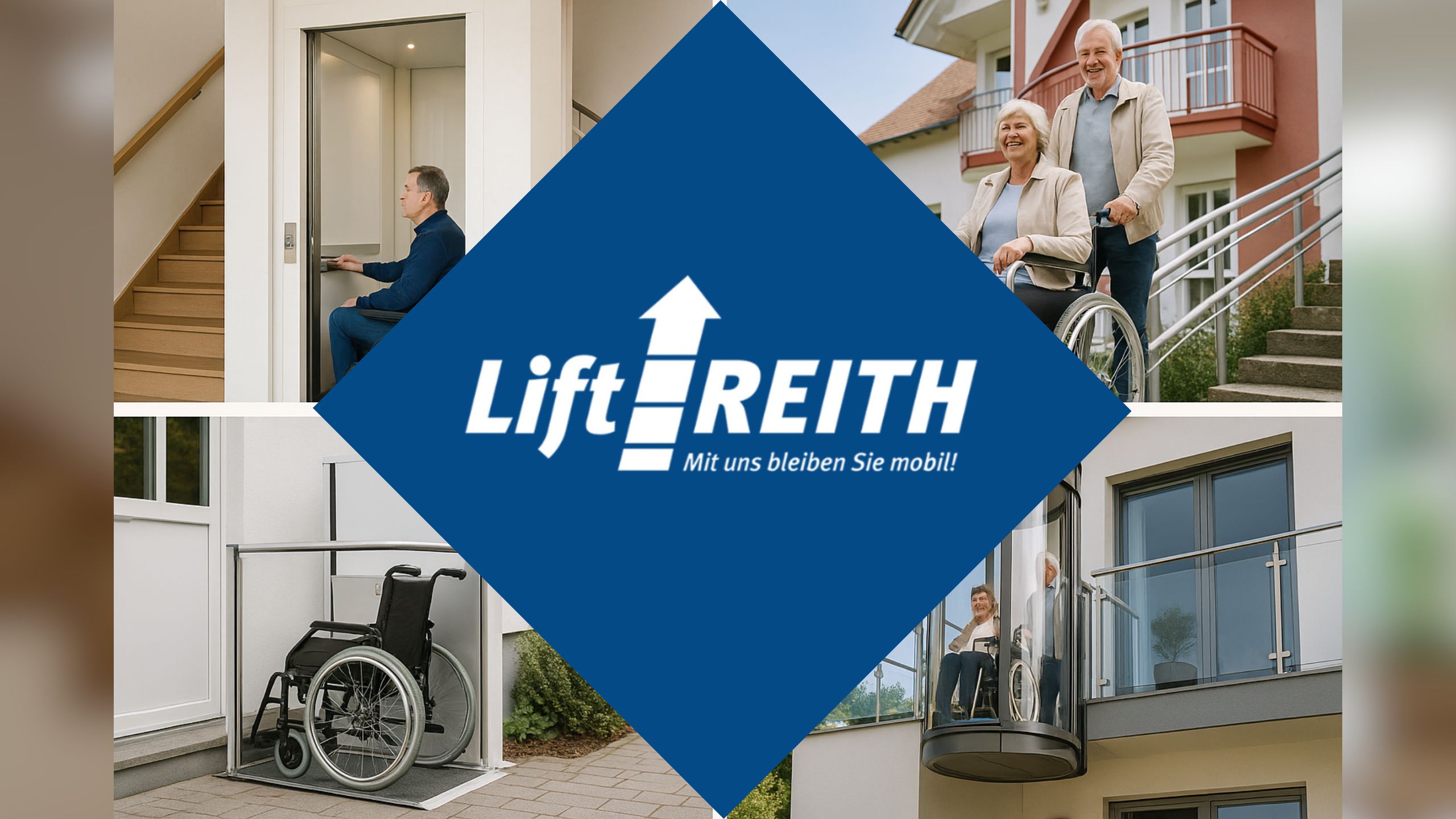 Rollstuhlfahrer nutzt Plattformlift an gerader Treppe im Innenbereich