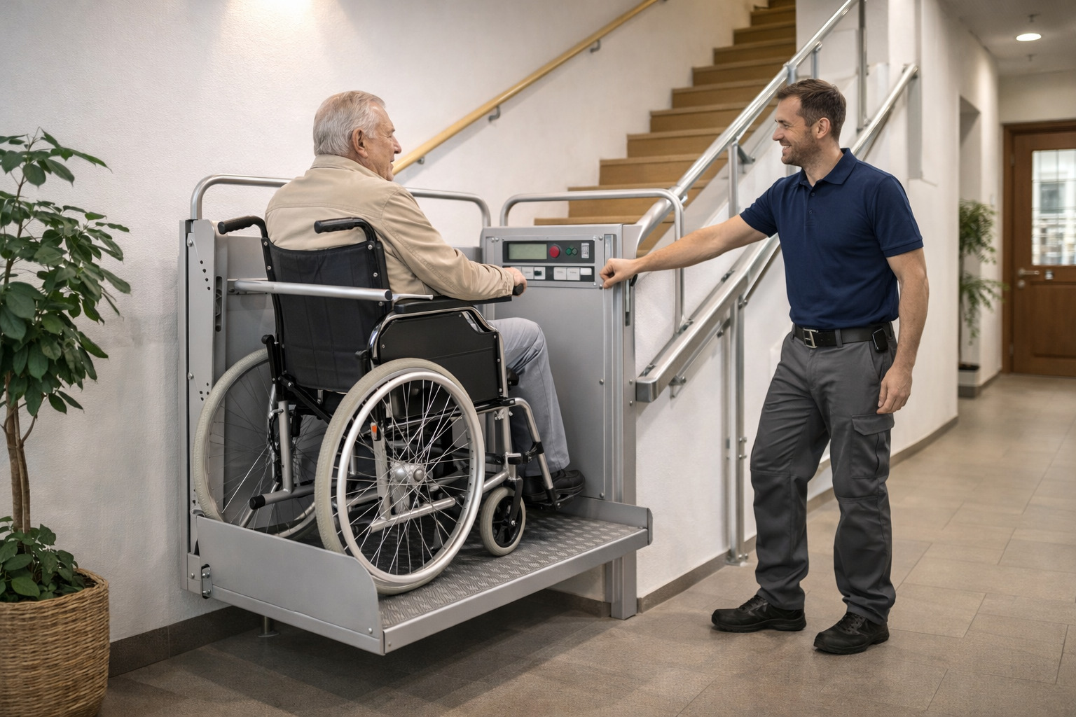 Plattformlift an der Außentreppe eines Einfamilienhauses – Lift Reith realisiert barrierefreie Zugänge für private und öffentliche Gebäude