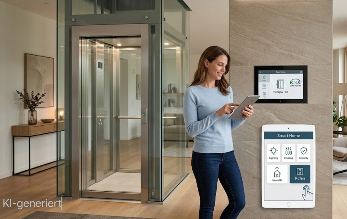 Homelift im Smart Home integriert, vernetzter Aufzug in der Hausautomation, geplant von Lift Reith